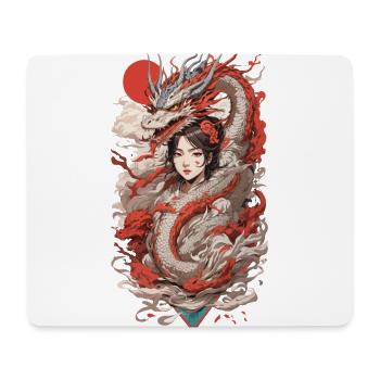 Drachen Anime Girl Retro Ukiyo-e Style - Mousepad (Querformat) - Weiß - Vorne