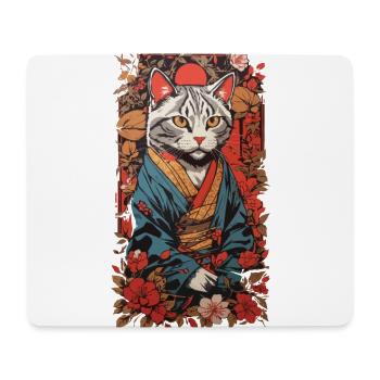 Chat japonais esthétique en kimono Ukiyo-E - Tapis de souris (format paysage) - blanc - Devant