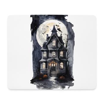 Maison hantée d’Halloween effrayante avec des chauves-souris - Tapis de souris (format paysage) - blanc - Devant