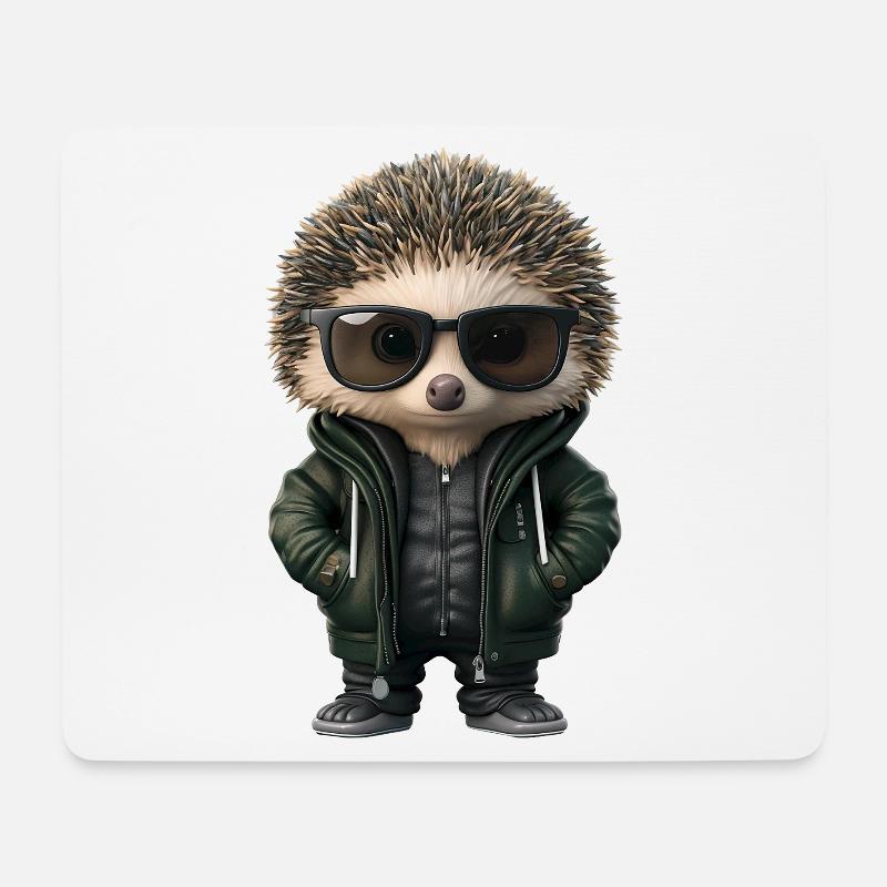 cooler Igel mit Sonnenbrille und Kapuzenjacke - Mousepad (Querformat) - Weiß