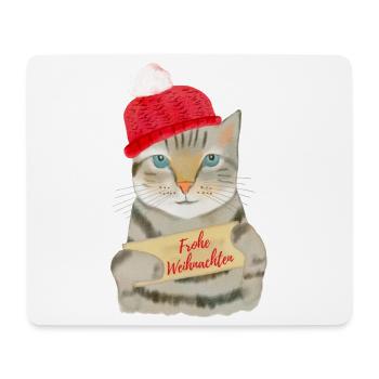 Süße Katze wünscht Frohe Weihnachten - Mousepad (Querformat) - Weiß - Vorne