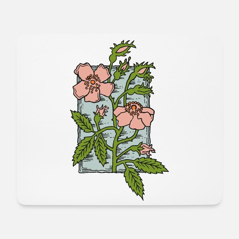 Moschusrose, handgezeichneter Blumenstempel im Vintage-Stil - Mousepad (Querformat) - Weiß