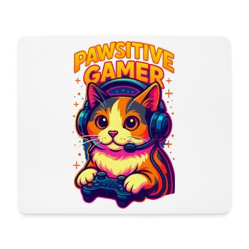 Lebhafte Gamer-Katze mit Headset, Love Cats - Mousepad (Querformat) - Weiß - Vorne