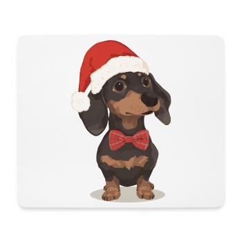 Weihnachts Dackel mit Mütze und Fliege - Mousepad (Querformat) - Weiß - Vorne