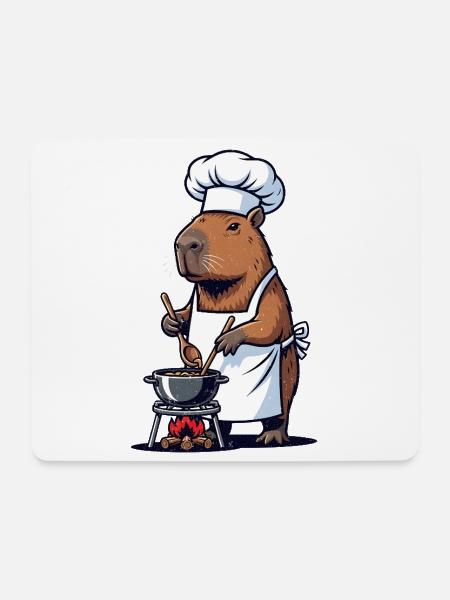 Chefkoch Capybara Koch am Topf - Mousepad (Querformat) - Weiß