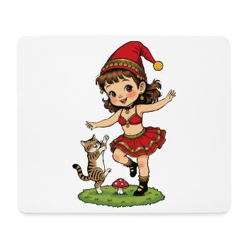 Leprechaun-Mädchen tanzt mit Katze - Mousepad (Querformat) - Weiß - Vorne