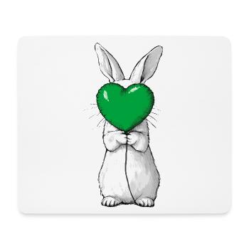 Cute rabbit illustration holding a green heart  - Mouse Pad (horizontal) - white - Front