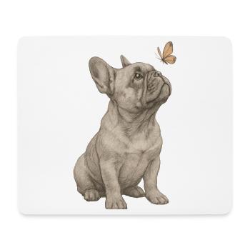 Vintage French Bulldog with Butterfly - Mouse Pad (horizontal) - white - Front