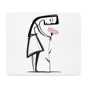 Minimalist line woman with flower - Mouse Pad (horizontal) - white - Front