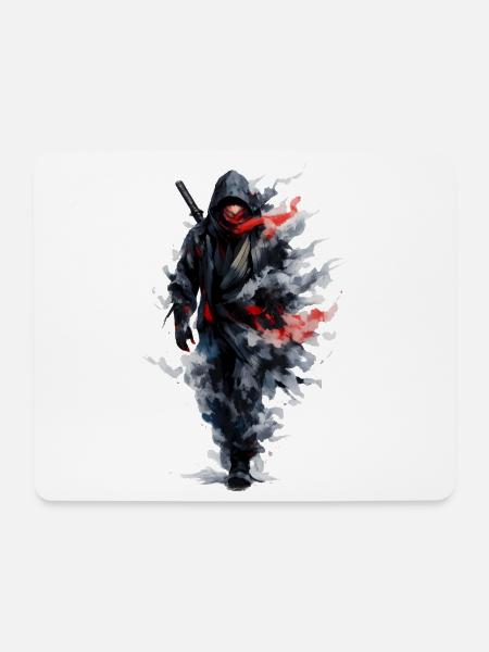Ninja im Wasserfarbschleier - Mousepad (Querformat) - Weiß