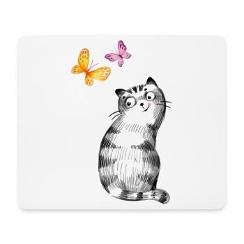 Chat aux papillons – Conception de croquis - Tapis de souris (format paysage) - blanc - Devant