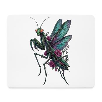 Rosenflügel-Mantis im Blumenstil - Mousepad (Querformat) - Weiß - Vorne