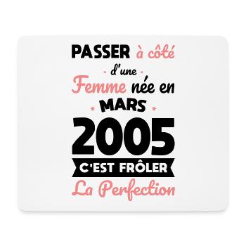 Anniversaire 20 ans - Née en Mars 2005 - Tapis de souris (format paysage) - blanc - Devant