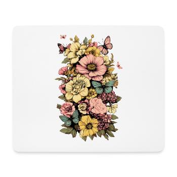 Blumen und Schmetterlinge im retro style - Mousepad (Querformat) - Weiß - Vorne