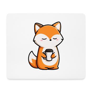 Süßer Fuchs hält Kaffeetasse – niedliches Design - Mousepad (Querformat) - Weiß - Vorne