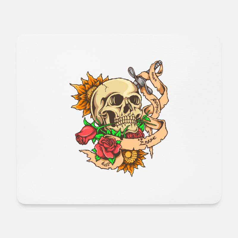 Schädel-Tattoo - Mousepad (Querformat) - Weiß