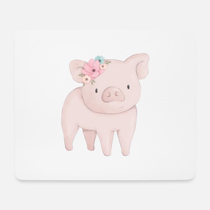 Baby Schwein mit Blume - Mousepad (Querformat) - Weiß