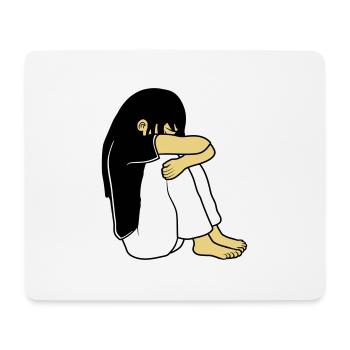 Trauriges Sitzendes Mädchen - Mousepad (Querformat) - Weiß - Vorne