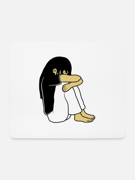 Sad sitting girl - Mouse Pad (horizontal) - white