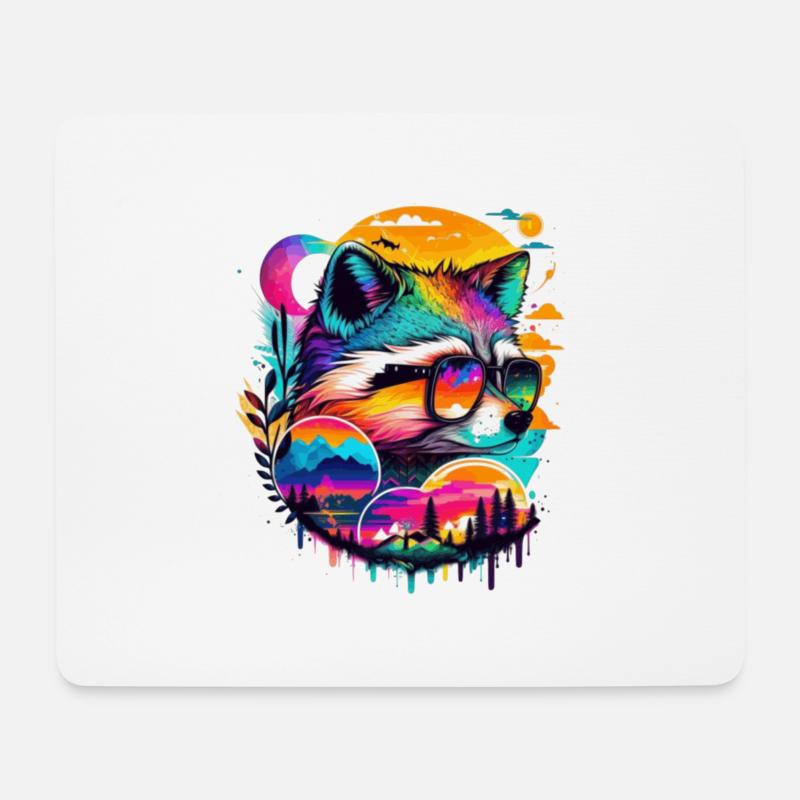 Fuchs als Wanderer in den Bergen in bunten Farben - Mousepad (Querformat) - Weiß