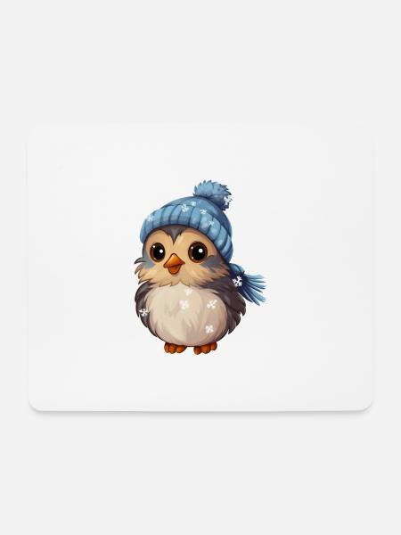 Winter Vögelchen - Mousepad (Querformat) - Weiß