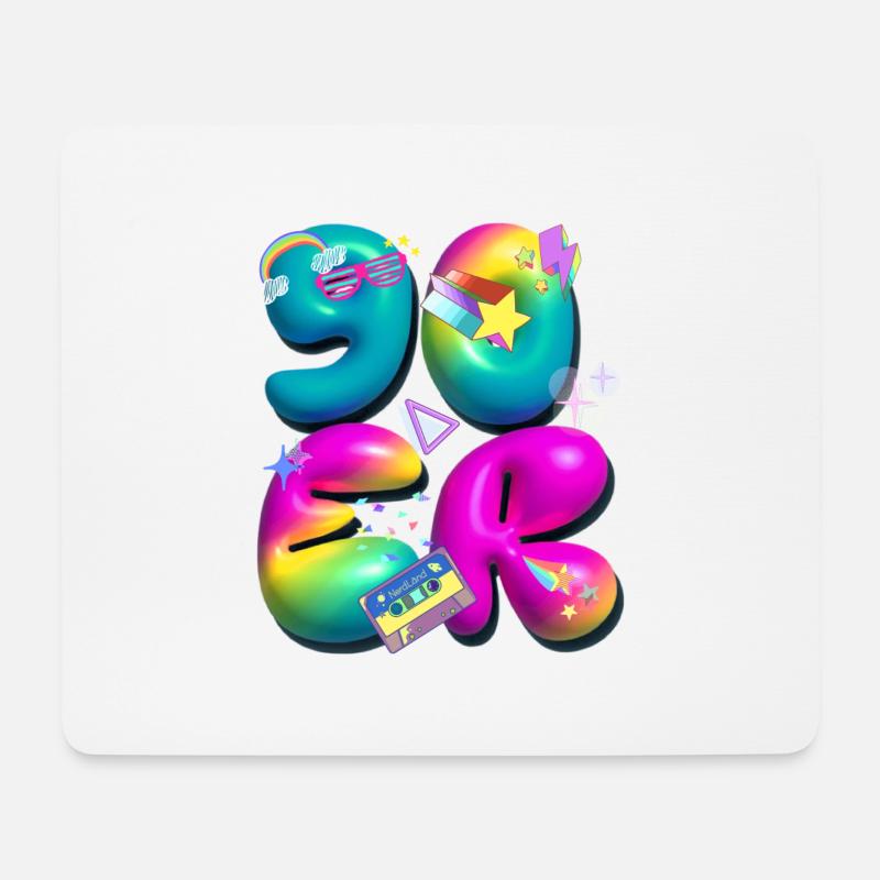 90er,retro,ballons,3d,90 er Jahre,bunt - Mousepad (Querformat) - Weiß