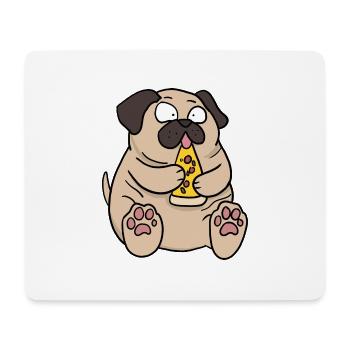 Fat Pug Dog Eating Pizza Funny Comic Style - Mouse Pad (horizontal) - white - Front