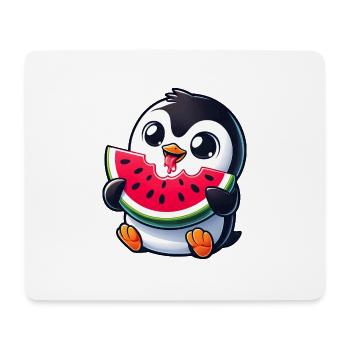 Penguin with Watermelon Cartoon - Mouse Pad (horizontal) - white - Front