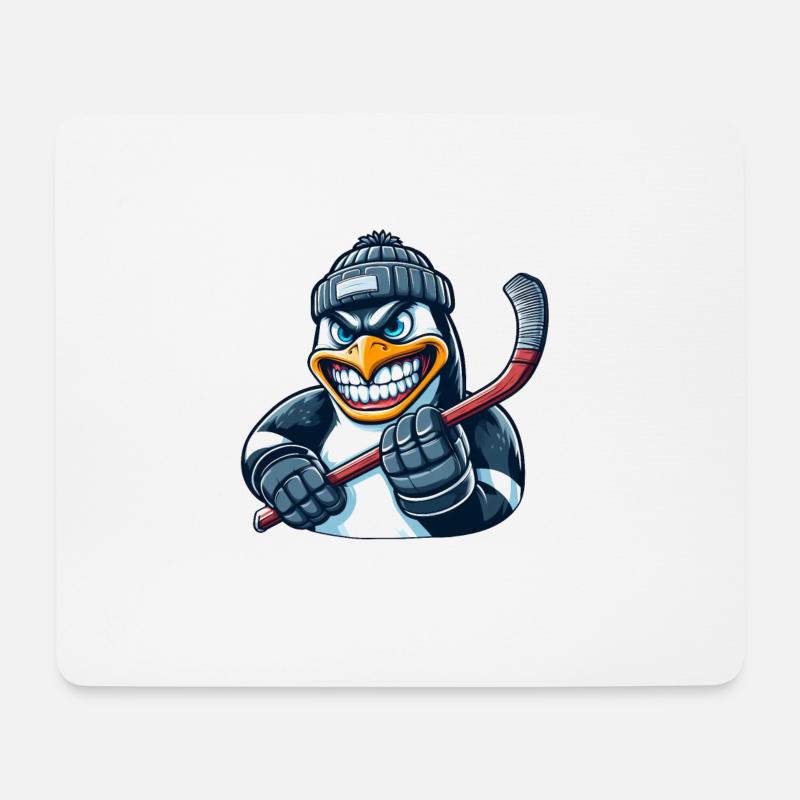Pinguin Eishockeyspieler Hockey Wütend Cool - Mousepad (Querformat) - Weiß
