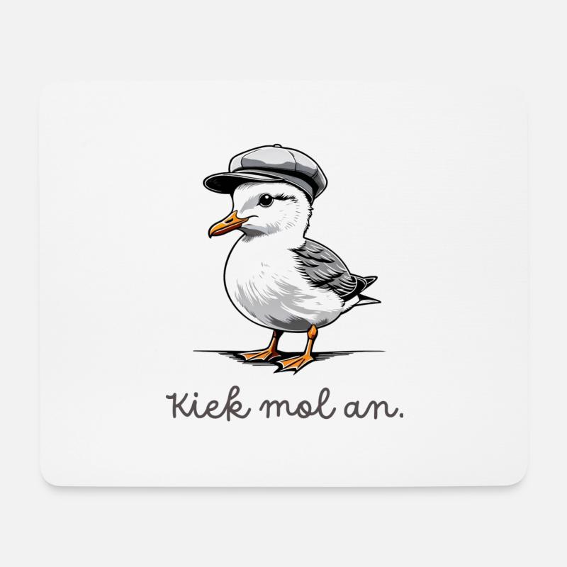 "Kiek mol an" Möwe mit plattdeutschem Spruch - Mousepad (Querformat) - Weiß