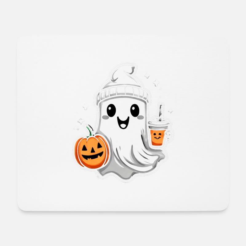 Süßer Geist: Niedlicher Geisterfreund mit Kürbis - Mousepad (Querformat) - Weiß