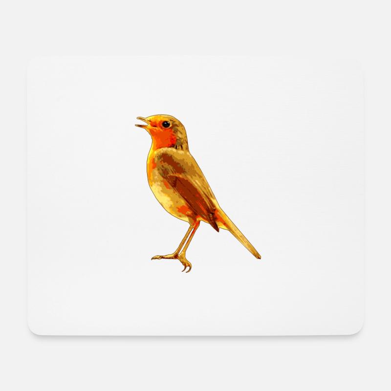 Rotkehlchen singend - Mousepad (Querformat) - Weiß