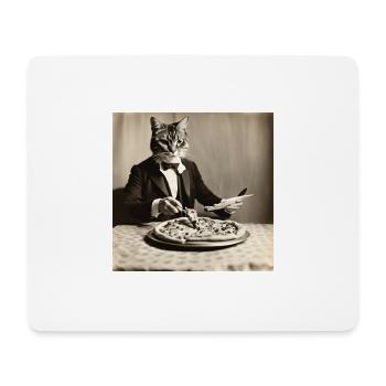 Katze / Tier / Foto / Sepia / Retro / Pizza - Mousepad (Querformat) - Weiß - Vorne