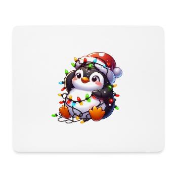 Tollpatschiger Weihnachtspinguin mit Lichterkette - Mousepad (Querformat) - Weiß - Vorne