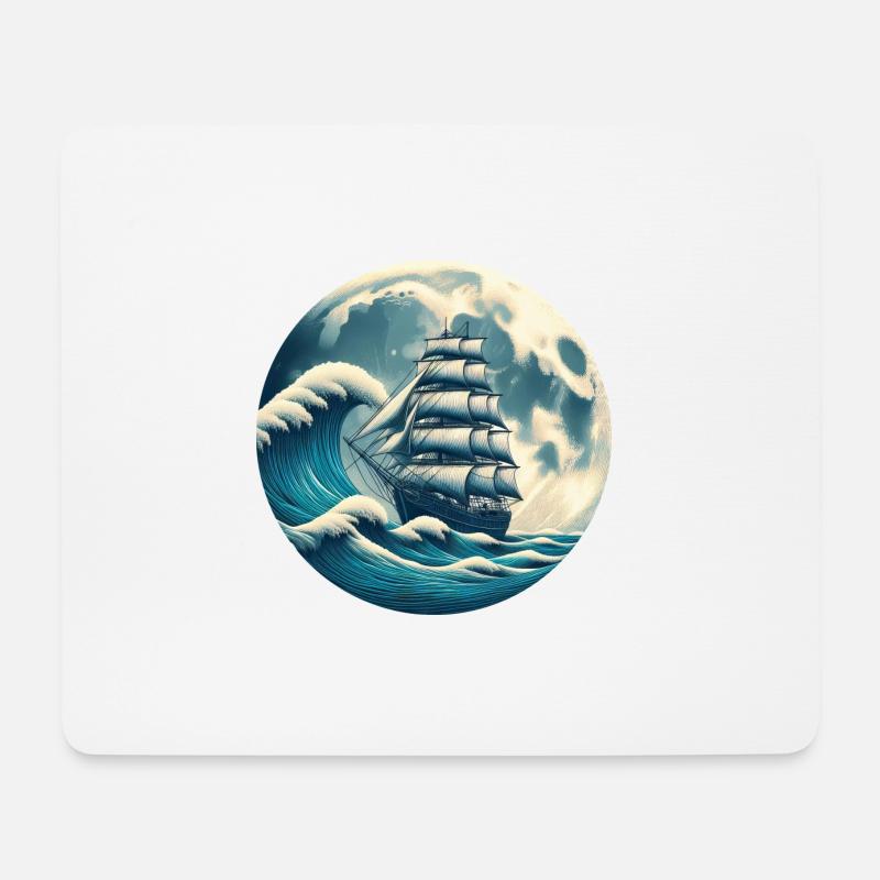 Vintage Segelboot Segeln Wellen Schiff - Mousepad (Querformat) - Weiß