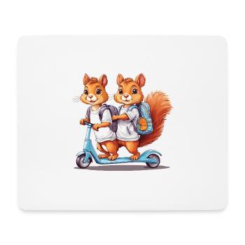 Cheerful Squirrel Twins School Way Design - Mouse Pad (horizontal) - white - Front