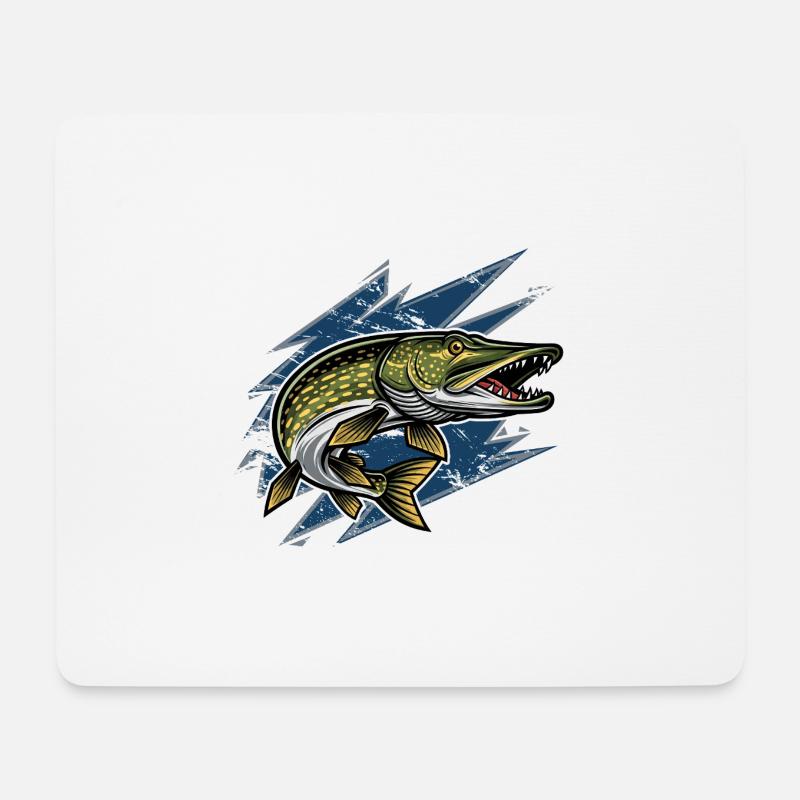 Hecht Esox Lucius Angeln - Mousepad (Querformat) - Weiß