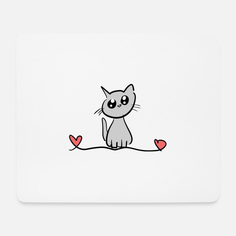 Cat Animal Line Heart Pet Small - Mouse Pad (horizontal) - white