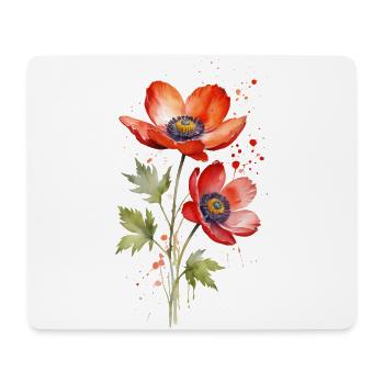 Fiery Elegance: A Red Anemone Blooms in Watercolor - Mouse Pad (horizontal) - white - Front