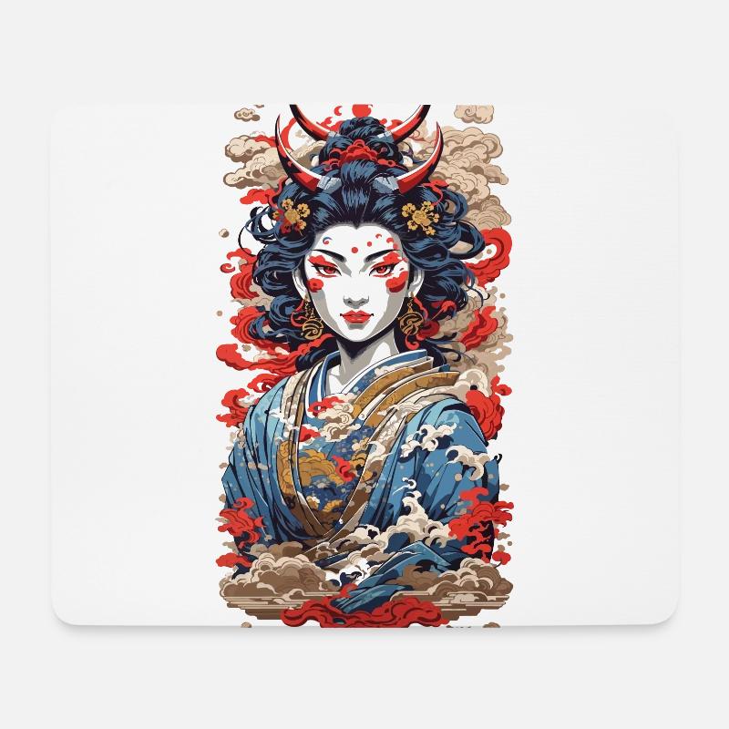 Geisha Dämon retro Ukiyo-E Japan Stil - Mousepad (Querformat) - Weiß