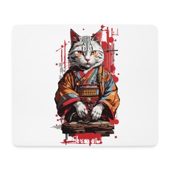 Cat in Kimono Japan Popart Retro Design - Mouse Pad (horizontal) - white - Front