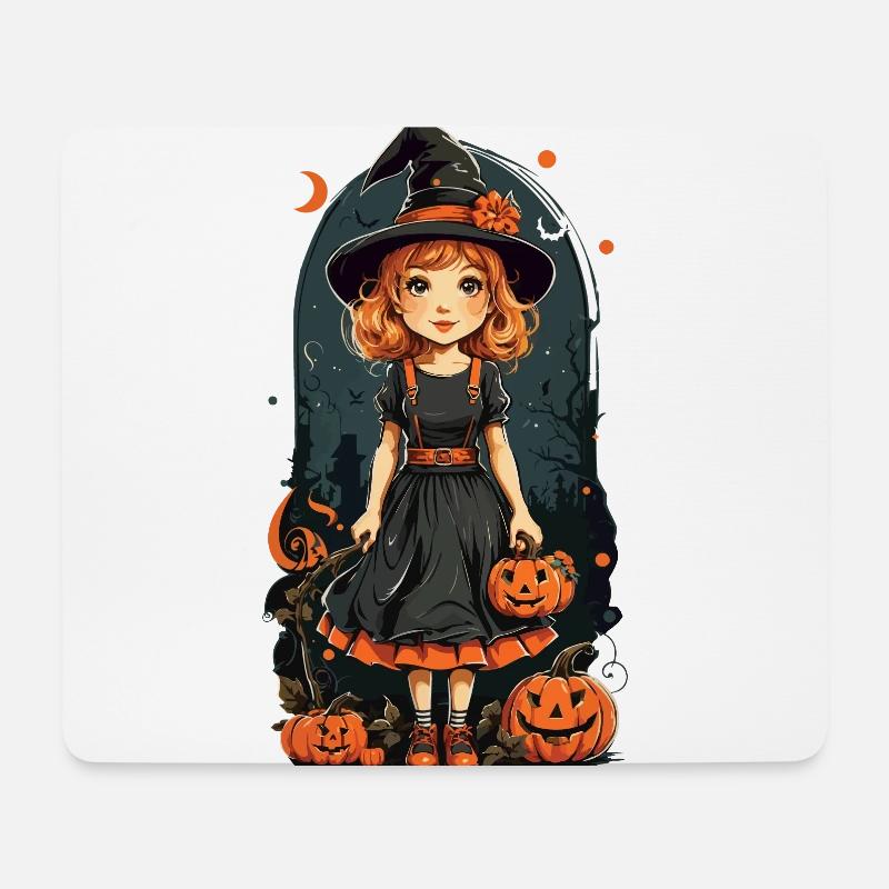 Retro Halloween Hexe Kürbis Mädchen Design - Mousepad (Querformat) - Weiß
