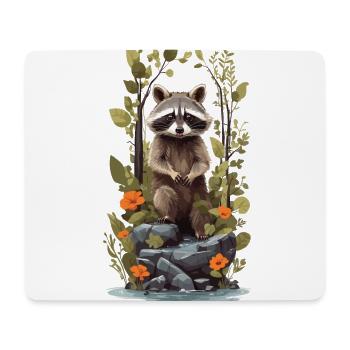 Cute Raccoon Goblincore Nature Illustration - Mouse Pad (horizontal) - white - Front
