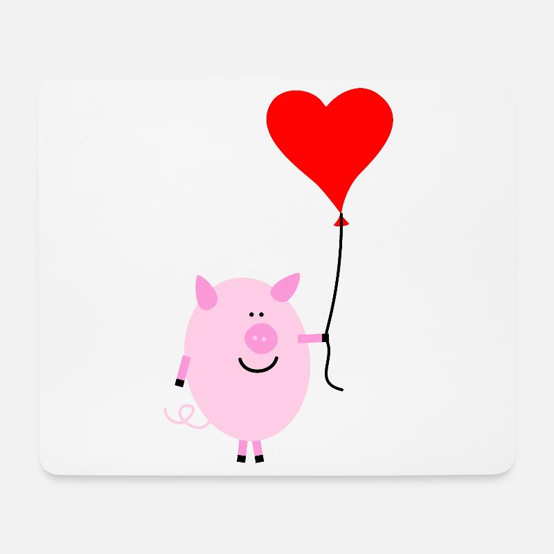 Schwein mit Herzluftballon - Mousepad (Querformat) - Weiß