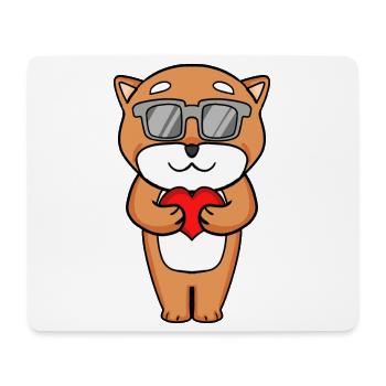 Shiba Inu avec lunettes de soleil et cœur - Tapis de souris (format paysage) - blanc - Devant