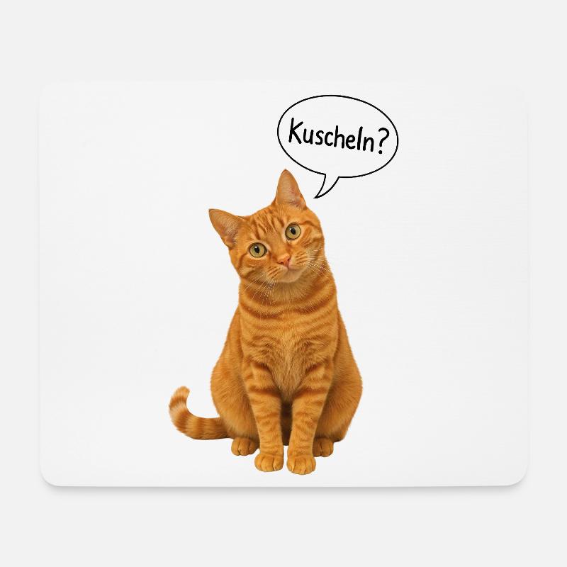Rote Katze mit geneigten Kopf fragt: "Kuscheln?" - Mousepad (Querformat) - Weiß