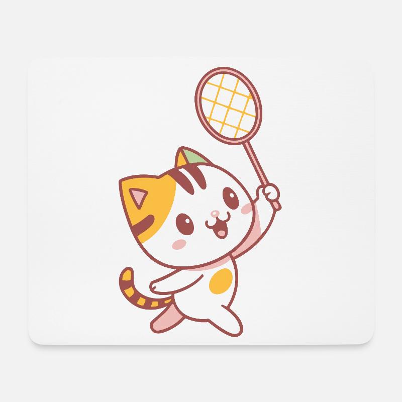 Glückliches Badminton-Kätzchen - Mousepad (Querformat) - Weiß