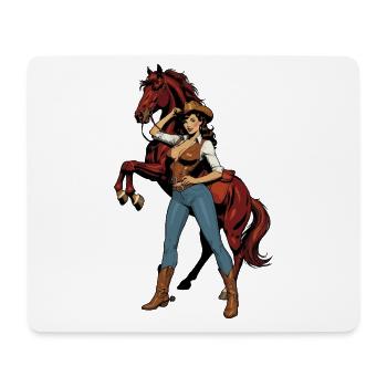 Cowboy-Frau und Red Horse - Mousepad (Querformat) - Weiß - Vorne