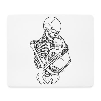 Skeleton with Cat – Gothic Cat Love Dark Art - Mouse Pad (horizontal) - white - Front