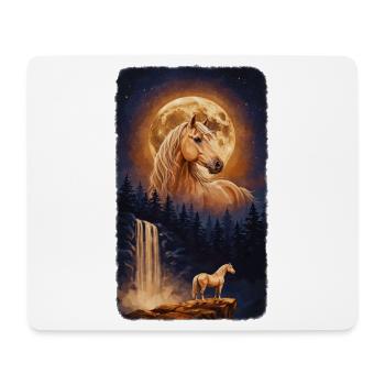 Mystisches Pferd Vollmond und Wasserfall - Mousepad (Querformat) - Weiß - Vorne